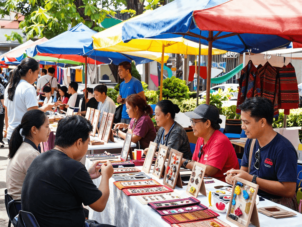 Explore the lively atmosphere of rokok 88's local marketplace, filled with diverse UMKM products and engaging vendors.