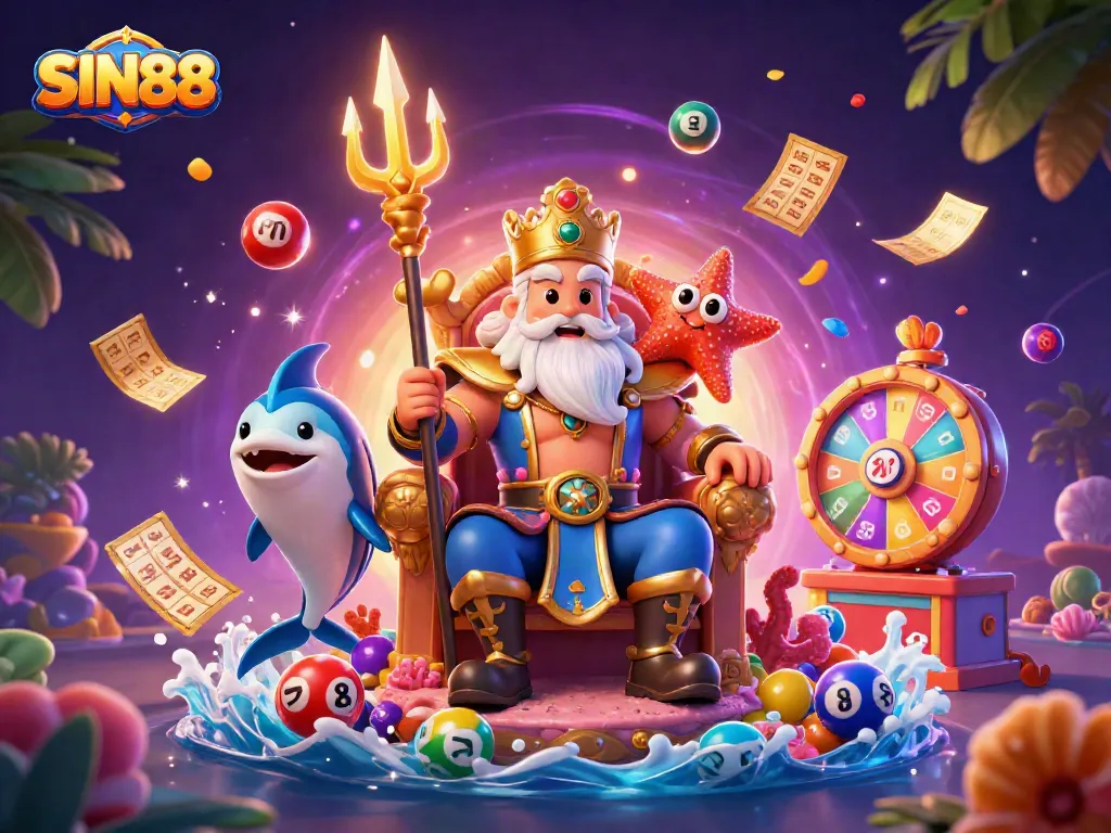 SIN88 captivates with Neptune and game elements in a vibrant online gambling scene.