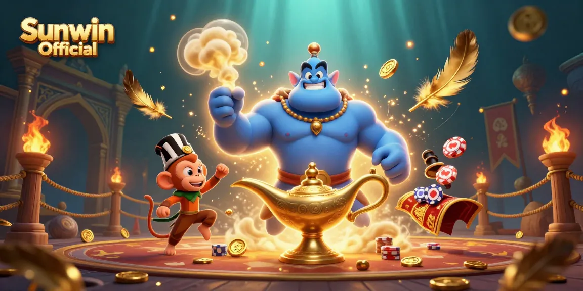 Experience the gaming excitement with Sunwin Official as the blue genie and monkey unveil thrilling casino adventures.
