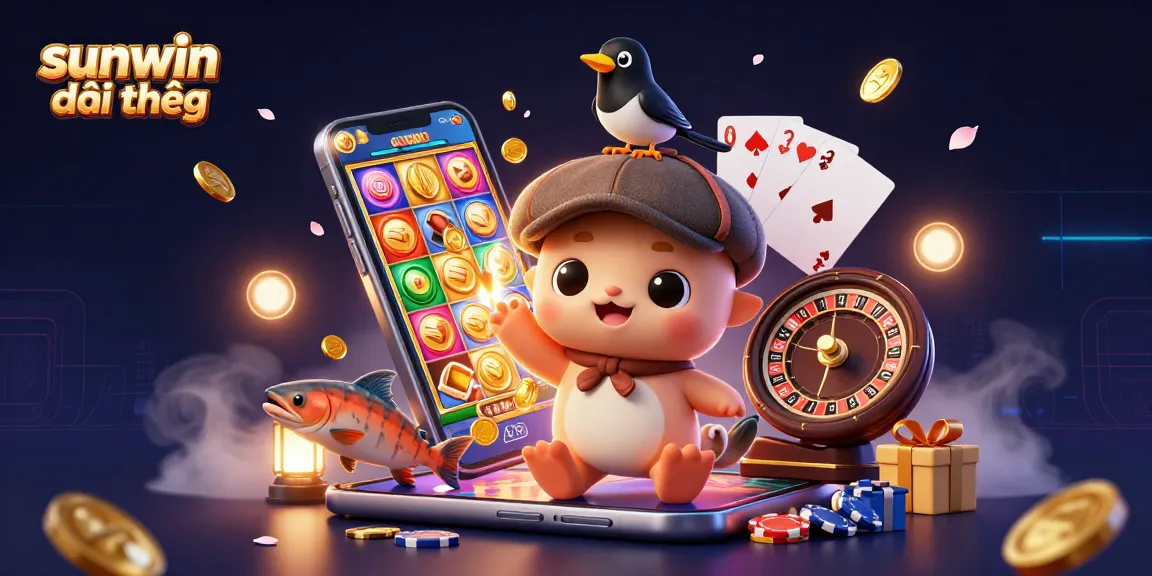 Engage in exciting sunwin đổi thưởng adventures with a playful Nessie and friends surrounded by vibrant casino game elements.