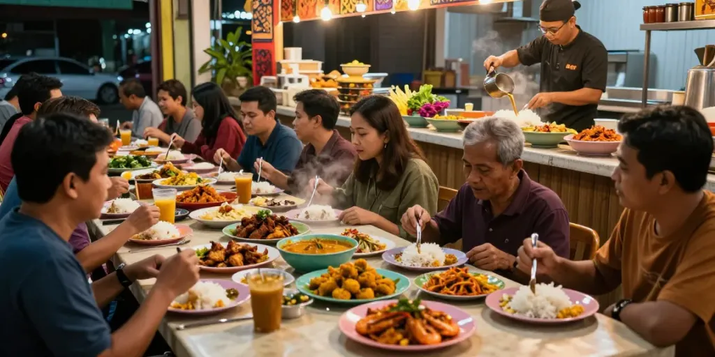 Nasi Kandar dining experience at Rokok88 with authentic dishes and vibrant atmosphere