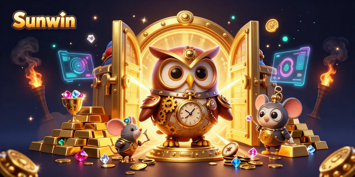 Experience exhilarating casino adventures at Sunwin featuring dynamic time-traveler characters amidst rich treasures.